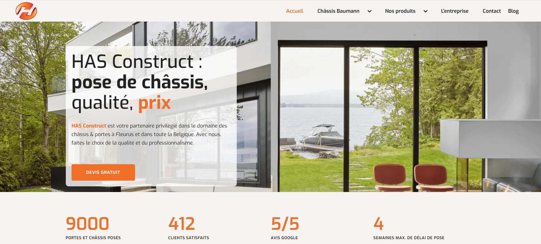 Audit SEO HasConstruct Webflow — 412 avis 5 étoiles Google, schéma structuré, Hainaut Belgique